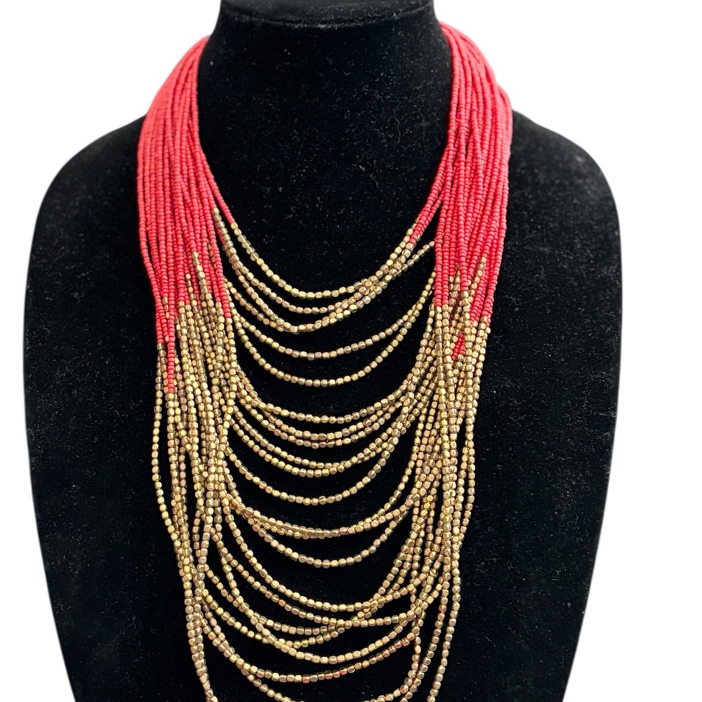 Dramatic Coral and Gold Multi-Strand Necklace